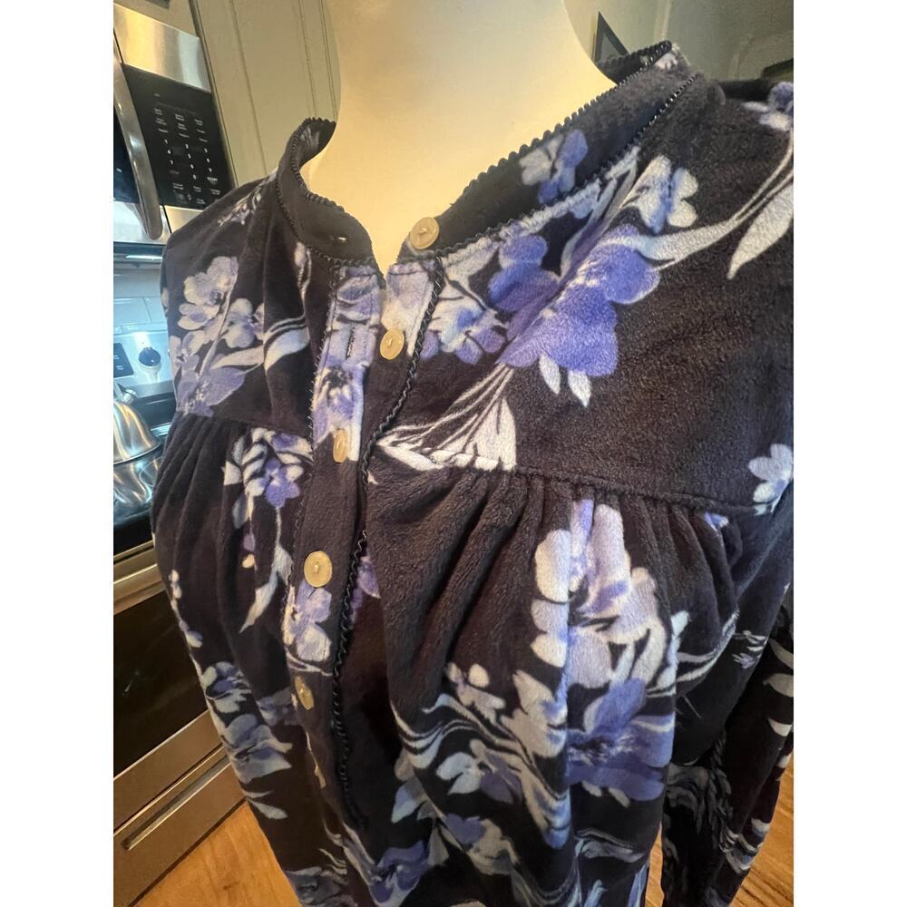 ARIA WARM FUZZY BLUE ROSE FLORAL 3/4 BUTTON NECK NIGHTGOWN WOMENS MEDIUM - Picture 7 of 10